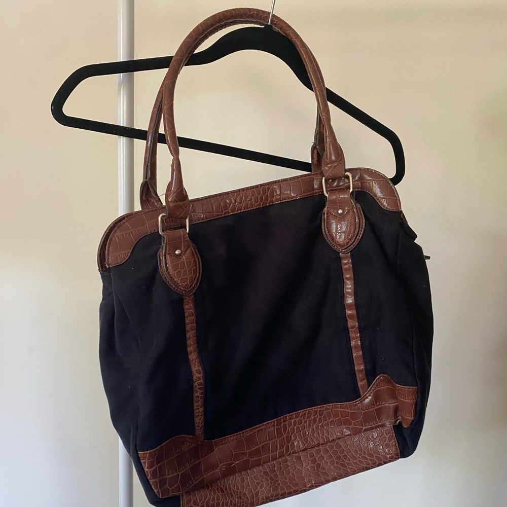 Velvet navy and Brown Tote Bag vintage y2k
